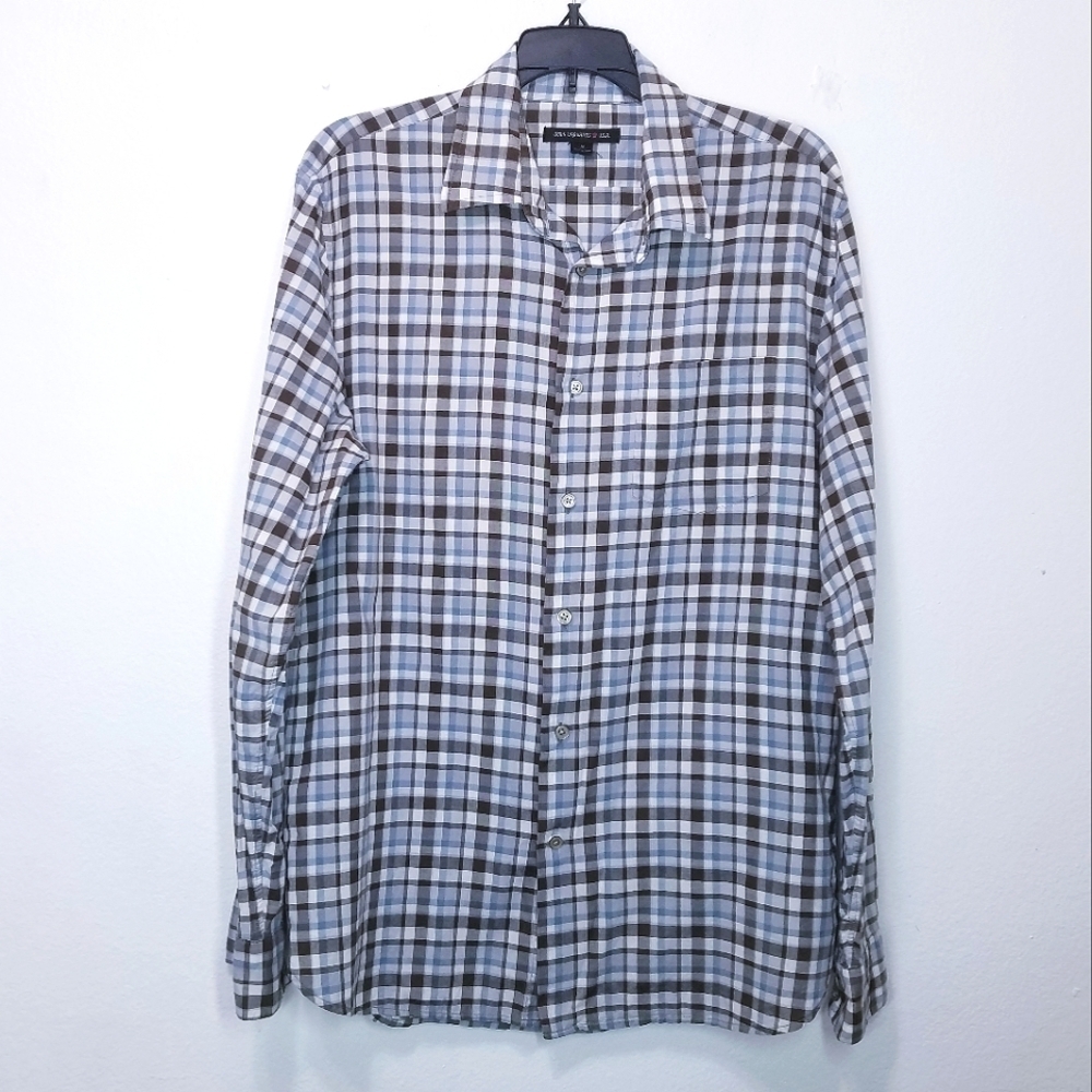 🌸John Varvatos | Mens Plaid Buttondown Shirt,‎ Size Medium